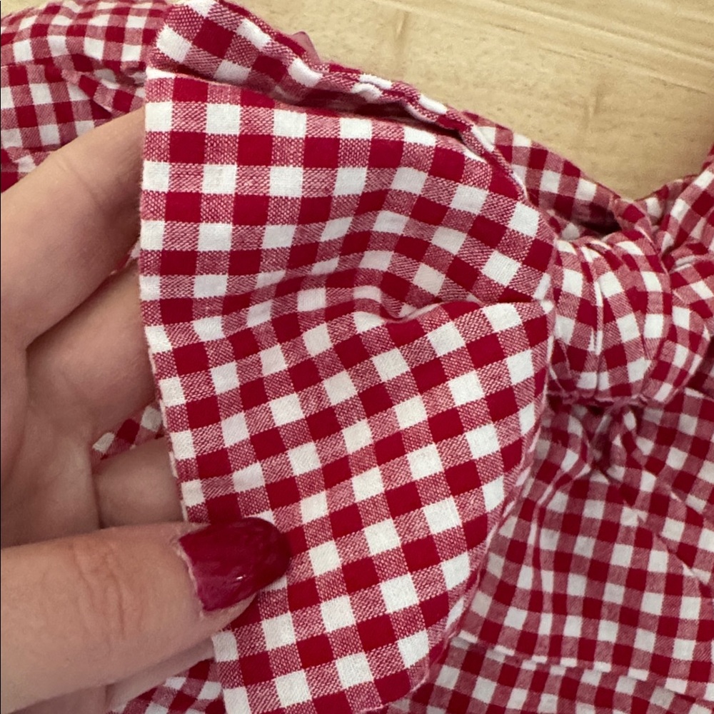 Red Gingham Checkered Patriotic 4th of July strapless crop top - Picture 2 of 6